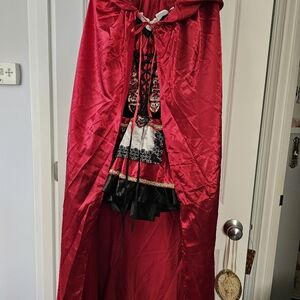 Red Hooded Cape & Black, Red & White Dress. Includes Dress, Cape, Nylons. Wig